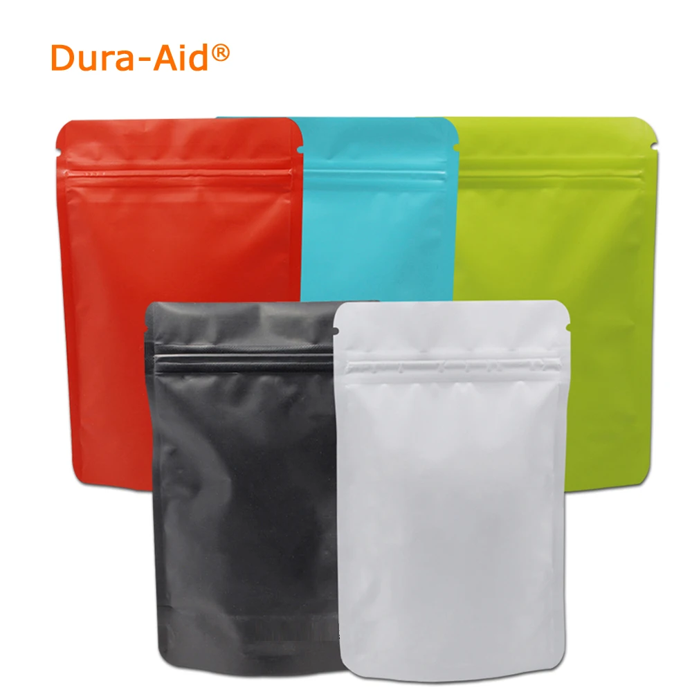 100pcs Stand Up Colored Matte Pure Aluminum Foil Zip Lock Bag Heat Seal