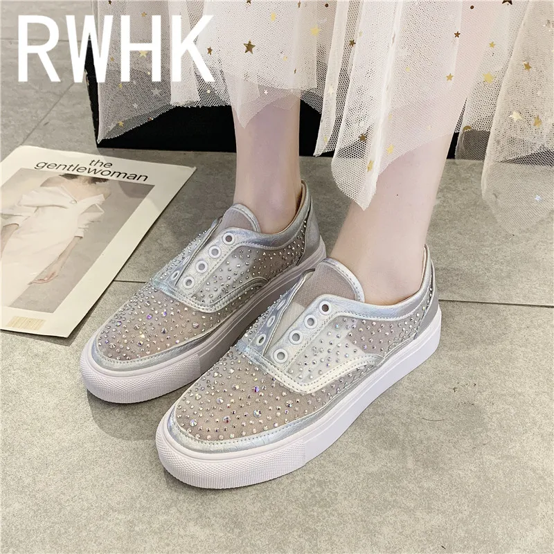 

RWHK 2019 spring new mesh rhinestone full of lazy shoes Loafers small white shoes single shoes women's shoes tide shoes B098
