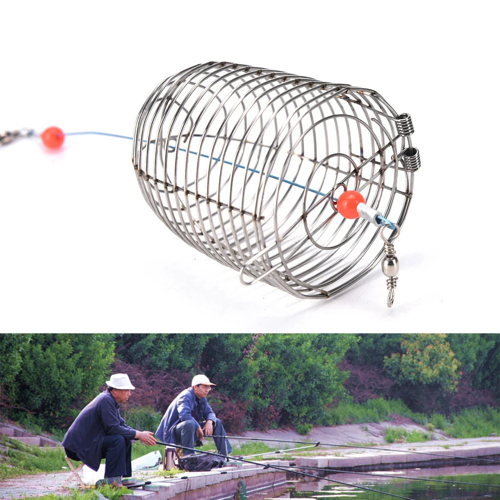 

1PCS Fishing Trap Cage Basket Bait Cage Feeder Holder Wire Stainless Steel Fishing Lure Cage Fish Bait Fishing Accessories