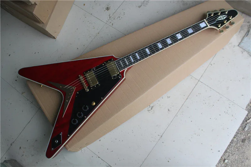 Factory custom 22 frets red electric guitar with black pickguard guitar