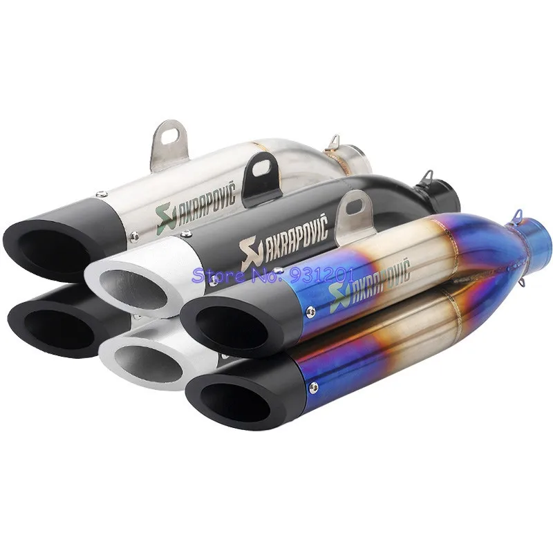 

Inlet 51mm Motorcycle Akrapovic Exhaust Pipe Dual Muffler Escape Universal for R1 R15 R25 R3 R6 FZ1N FZ6N FZ07 FZ09 etc.