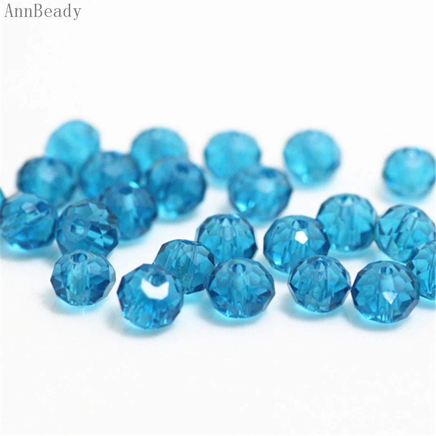 70pcs 6*8mm Lake blue AB Crystal Faceted Roundel Gems Loose Beads
