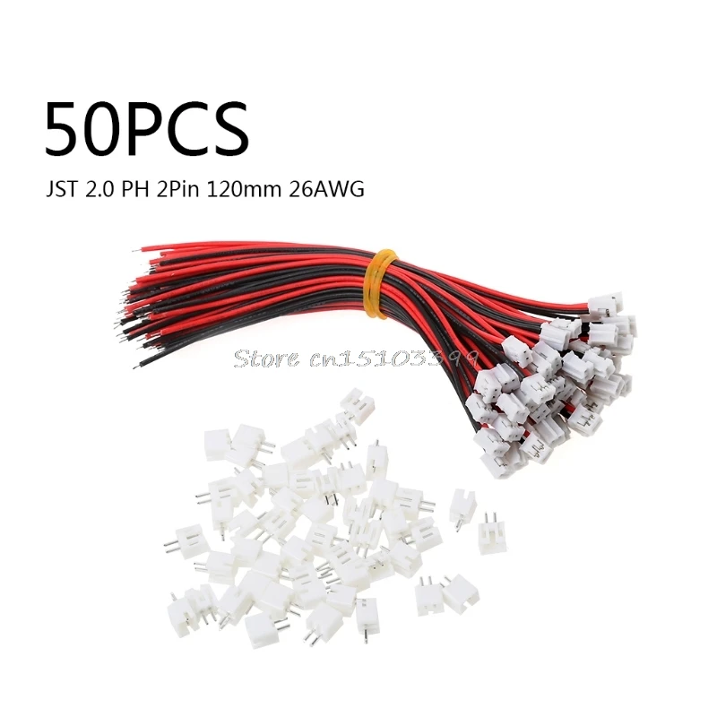 

50 SETS Mini Micro JST 2.0 PH 2-Pin Connector Plug with Wires Cables 120MM 26AWG G08 Drop ship