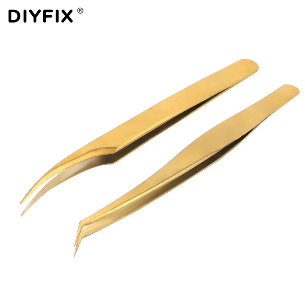 DIYFIX 2 шт. гальванические пинцеты щипцы для наращивания ресниц Изогнутые