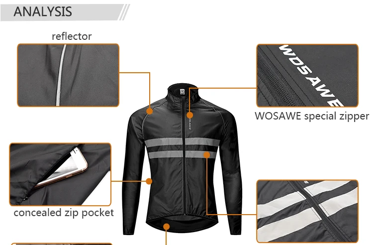 WOSAWE велосипедная куртка высокая видимость Многофункциональный Джерси Дорога MTB велосипед ветрозащитный быстросохнущее дождевик ветровка