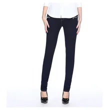 Жан роковой моды середины талии молнии оформлены эластичный обтягивающие джинсы полный Длина джинсы Sexy Тонкий плотный карандаш Для женщин джинсы