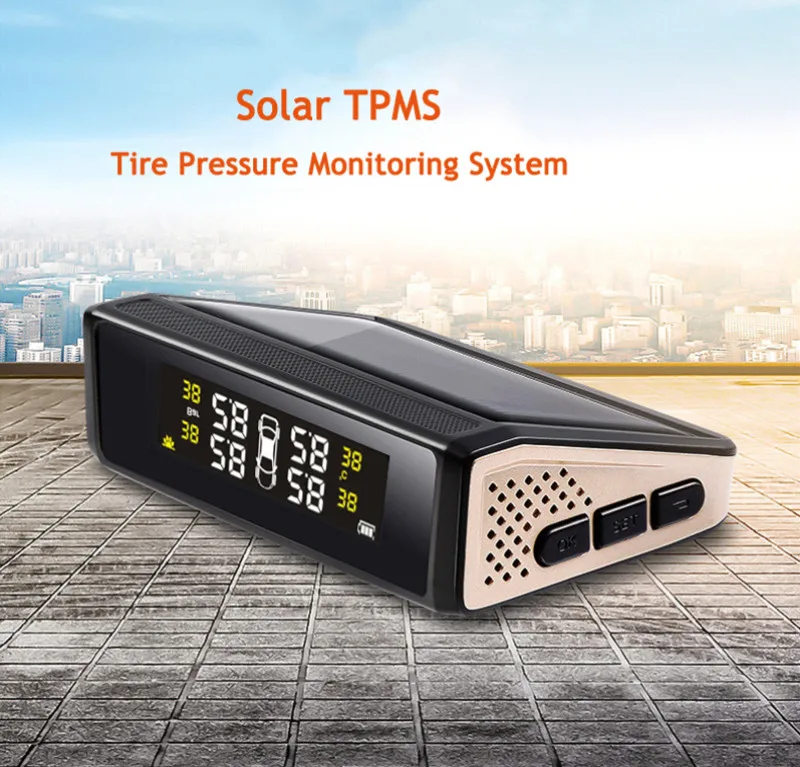 Solar Energy Smart Car TPMS Tire Pressure Monitoring System Digital LCD Display Auto Security Alarm Systems with Sensor1
