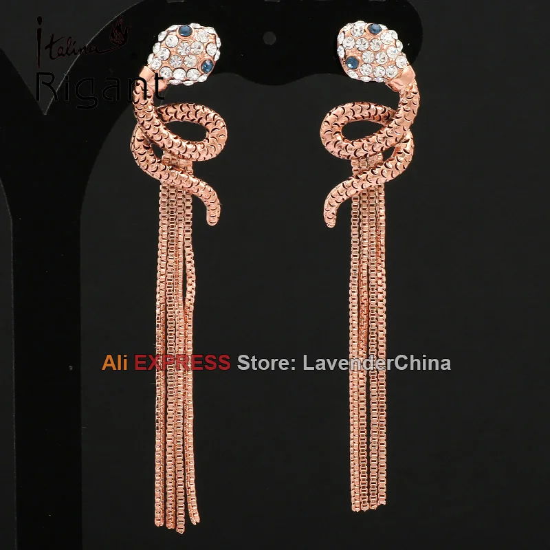 E1 E005 Fashion Rhinestone Snake Drop Dangle Crystal 18KGP Earrings