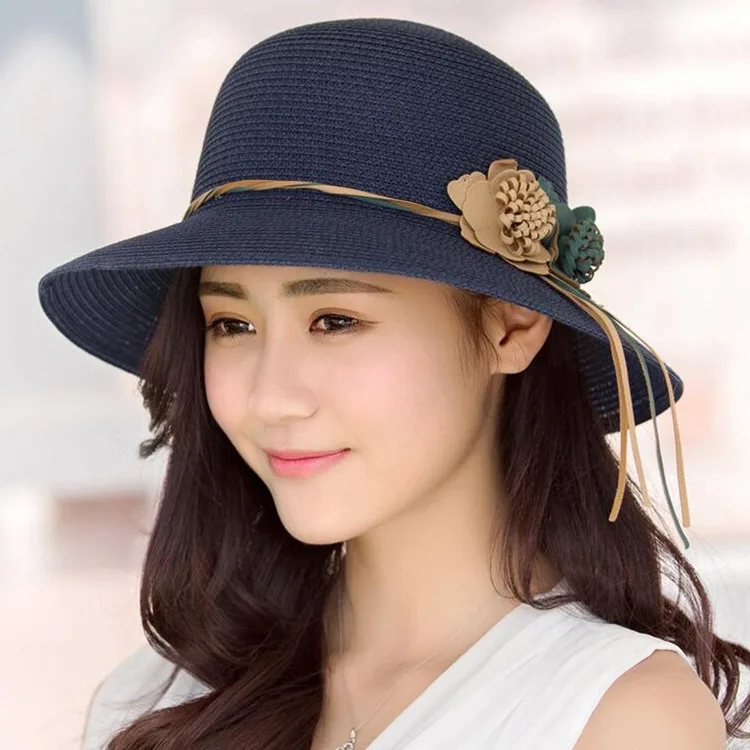 [DINGDNSHOW] 2019 الأزياء قبعة الشمس واسعة حافة قبعة للنساء الصيف كاب النساء زهرة شاطئ كاب الكبار القش قبعة
