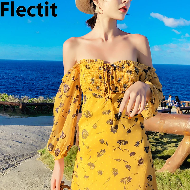 Женское Цветочное платье макси Flectit богемное летнее с открытыми плечами и