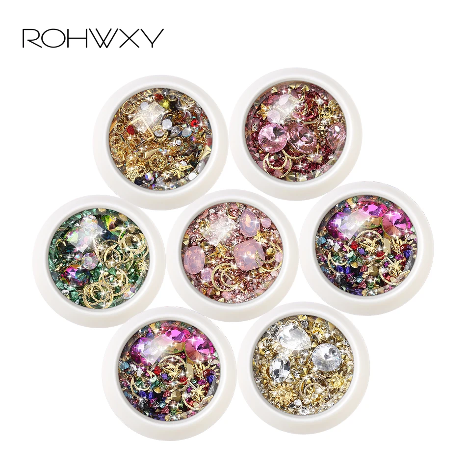 

ROHWXY Mix Colorful Nail Gems Charm New Arrive Nail Crystals Stone Beads Rivet Nail Art Decorations DIY Design Manicure Diamond