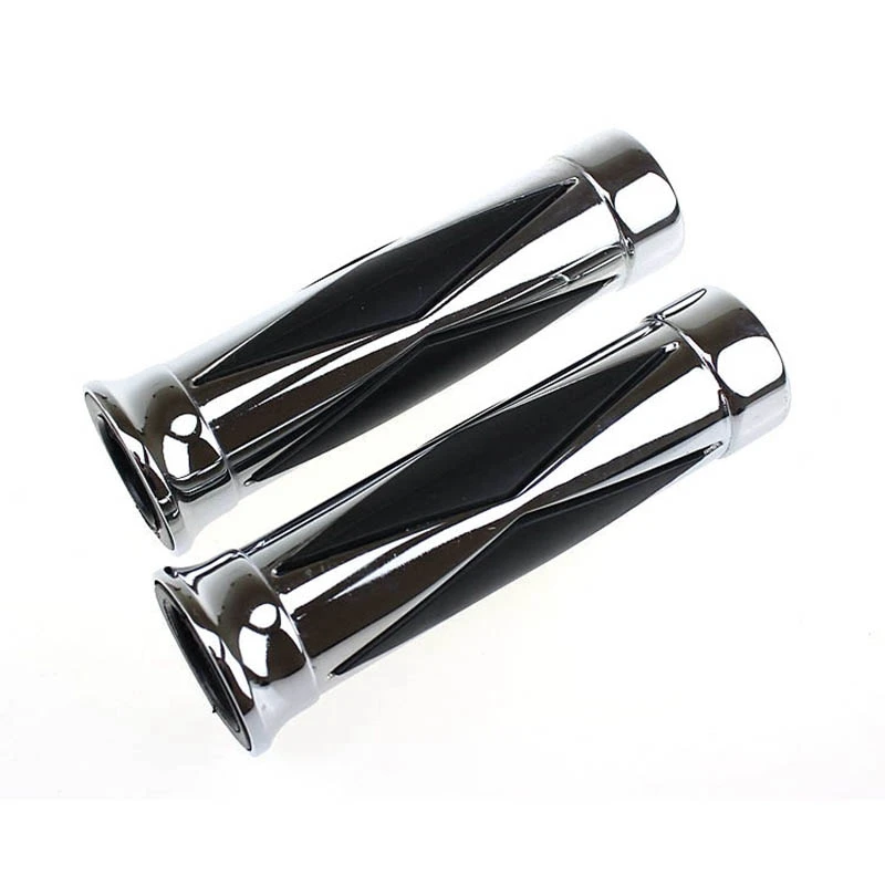 

Chrome Motorcycle Aluminum& Diamond Rubber Pattern 1" 25mm Handlebar Grips Universal For Harley Honda Kawasaki Suzuki YAMAHA KTM