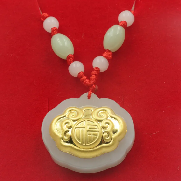 

Natural HeTian Yu white jade Mosaic FU zi Baby lock pendant transshipment amulet Yu pei Necklace + Certificate Fashion Jewelry