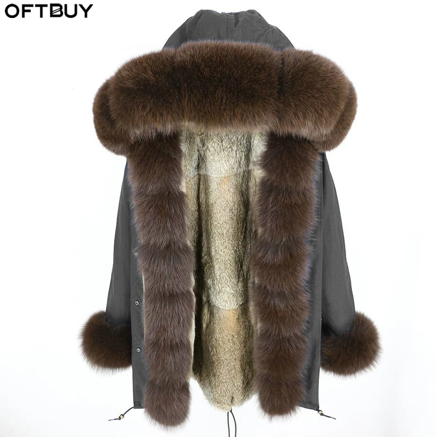 Женская парка на кроличьем меху OFTBUY длинная теплая уличная с капюшоном и