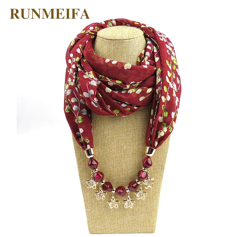 RUNMEIFA Национальный Ветер ожерелье шарф полиэстер плед полые жемчужные украшения шаль с подвеской для женщин Осень/Зима