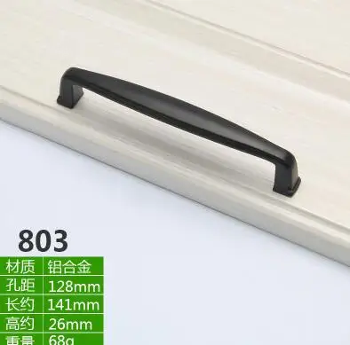 Алюминиевый сплав черный шкаф ручки американский стиль кухонный шкаф дверные ручки для выдвижных ящиков модное оборудование для обработки мебели - Цвет: 803-128mm