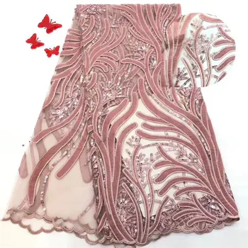 

Hot Sale France Velvet Lace Fabric with Sequins Latest Nigerian Guipure Lace Material African tulle Lace Fabric for Party Dress