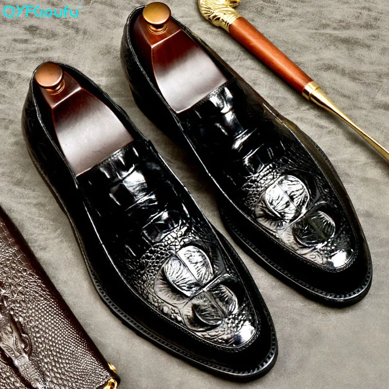 

2019 Crocodile Pattern Fashion Suit Shoes Men Genuine Leather Wedding Office Men's Dress Shoes Casual Oxford Shoes