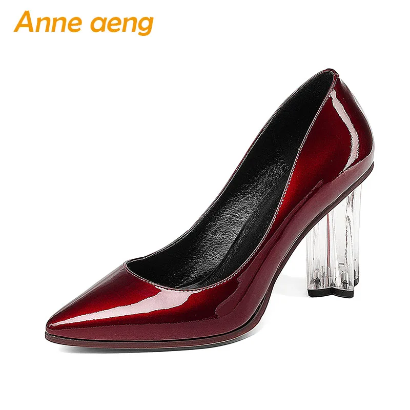 

New Genuine Leather Women Pumps Crystal High Heels Pigskin Insole Pointed Toe Shallow Sexy Party Bridal Wedding Women Shoes