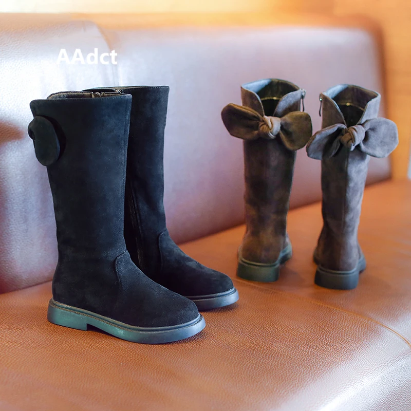 

AAdct girls High boots 2018 New autumn and winter bow children boots fashion princess kids boots for girls cotton warn