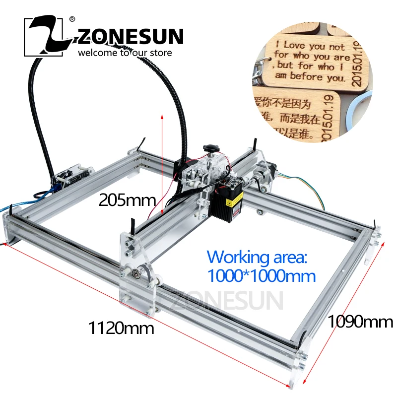 ZONESUN 5500MW AS-3 большая рабочая зона 100*100 см DIY Лазерный Станок лазерный