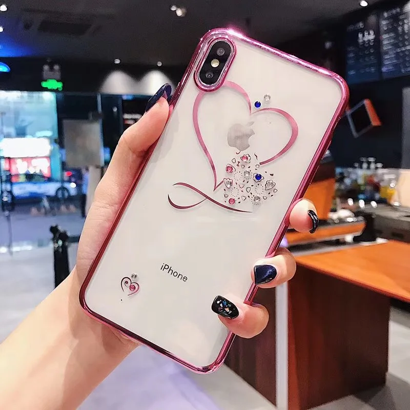 Модный чехол для iPhone 11 Pro Max XS XR X 8 7 6 6S Plus блестящий прозрачный с бриллиантами