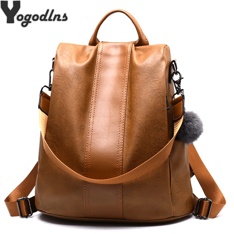 Качественный кожаный Анти-Вор женский рюкзак большой емкости волосы мяч школьная сумка для девочек-подростков мужские дорожные сумки