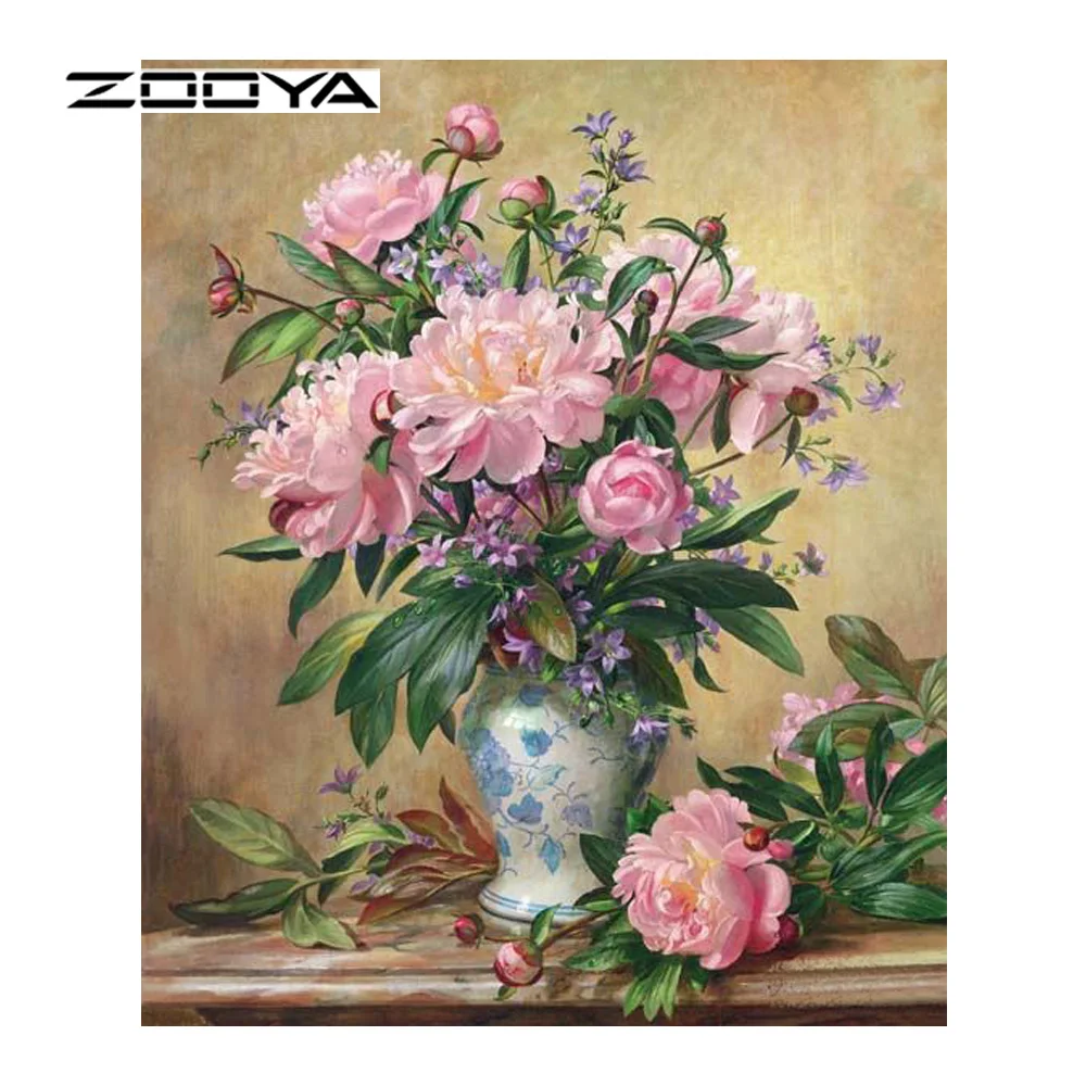 ZOOYA алмазная живопись полная круглая Алмазная вышивка цветы Пион Рукоделие 3D DIY