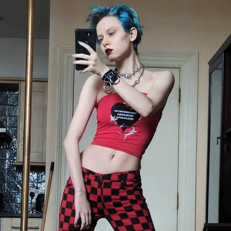 Focal20 Streetwear Sexy Letter Heart Printed Tube Top Women Slim Strapless Off Shoulder Crop Tops Causal Tube Tops