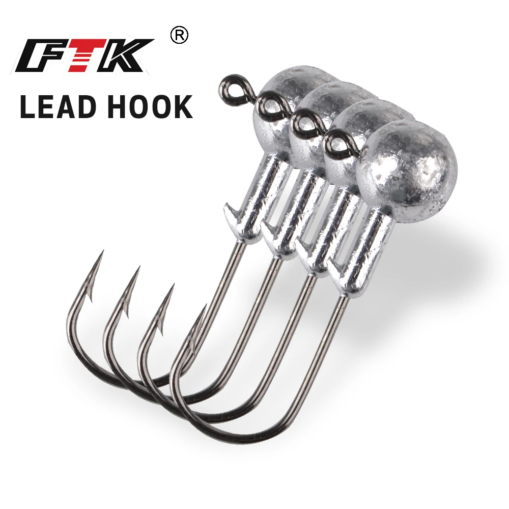

FTK High Quality 10g-20g 5pcs/lot 5g7g 6pcs/lot 1g-3.5g 10pcs Lead Head Hook Jig Bait Fishing Hooks For Soft Lure Fishing Tackle