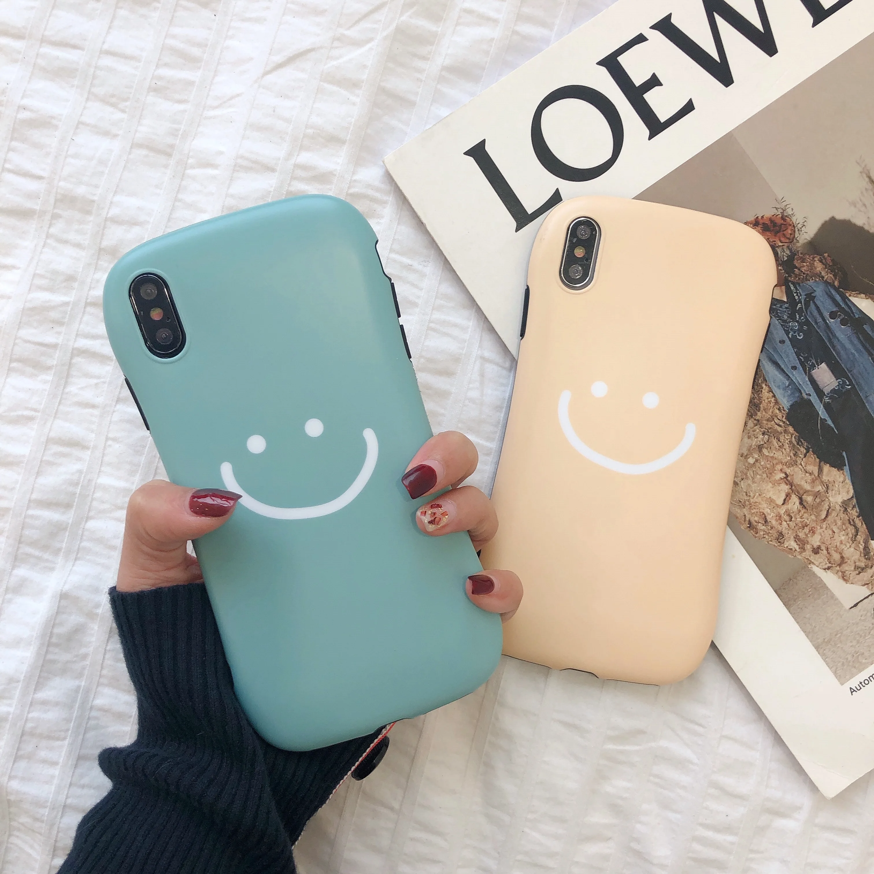 

Curve Arc Smile Face Letter Plain Candy Color Phone Case For iPhone XS Max XR X 8 7 6 6S Plus Soft TPU Silicone Back Cover Coque