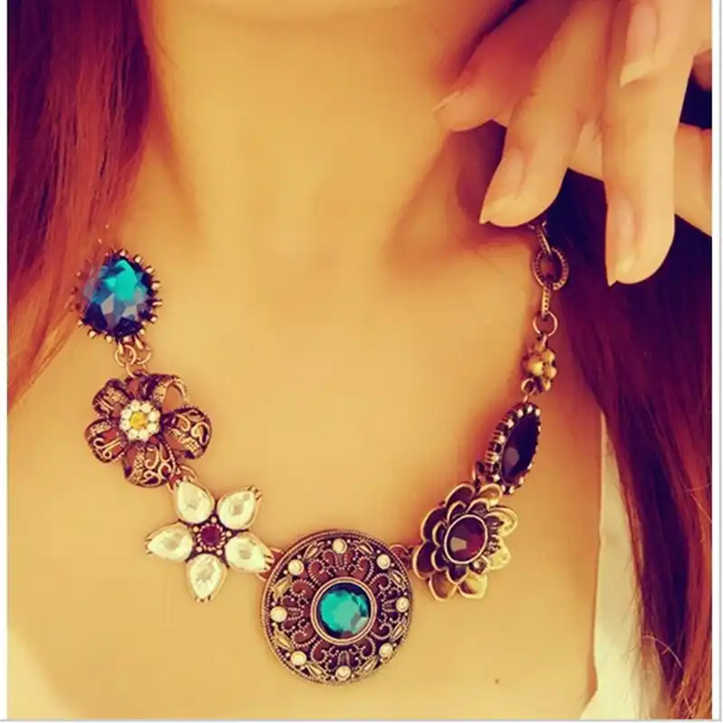 Женская цепочка с подвеской в виде цветка кристаллами 4ND03|chain pendant|necklace chainflower necklace