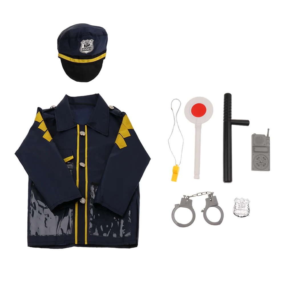 8pcs Clothes Hat Walkie-talkie, Etc Police Man Dress-Up Uniform Cosplay Outfit For Children Role Playing