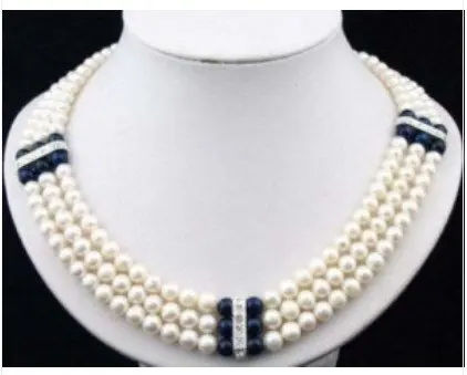 

3 Rows white black pearl crystal Necklace and free gift