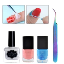 BORN PRETTY Peel Off Nail Latex with Rainbow Curved Tweezer Pink Liquid Tape Colorful Nail Art Tools Kit Nail Care Treatment Kit