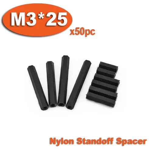 

50pcs M3 x 25mm Black Plastic Nylon Hexagon Hex Female Thread Nuts Standoff Spacer Pillars