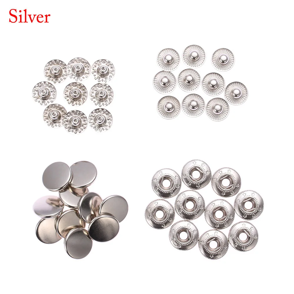 10Set(40pcs) DIY Scrapbooking Sewing Accessories Metal Round Fasteners Press Button Snap Buttons Leather Craft Clothes Bags - Цвет: silver