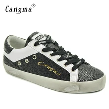 CANGMA/высококачественные женские кроссовки; Черная дышащая обувь из натуральной кожи с жемчугом; женская обувь на плоской подошве с низким верхом