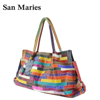 

San Maries Brand Women Leather Handbags Lady Female Patchwork Colorful Large Tote Bag Bolsas Femininas Sac A Main