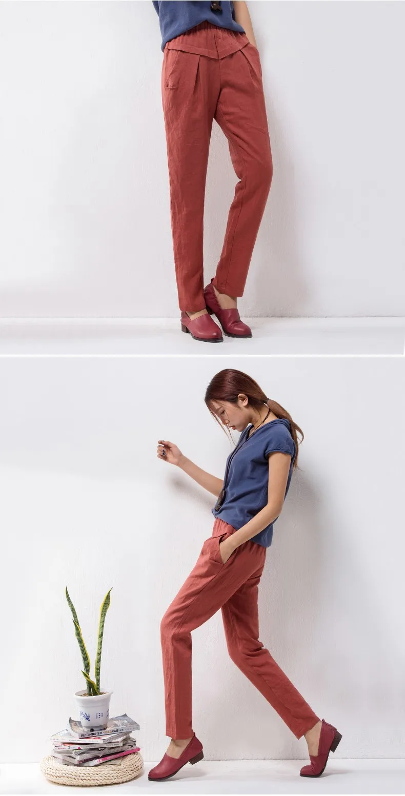 YuooMuoo новые модные женские брюки с эластичной резинкой на талии, узкие льняные брюки-карандаш, летние брюки для женщин, повседневная женская одежда