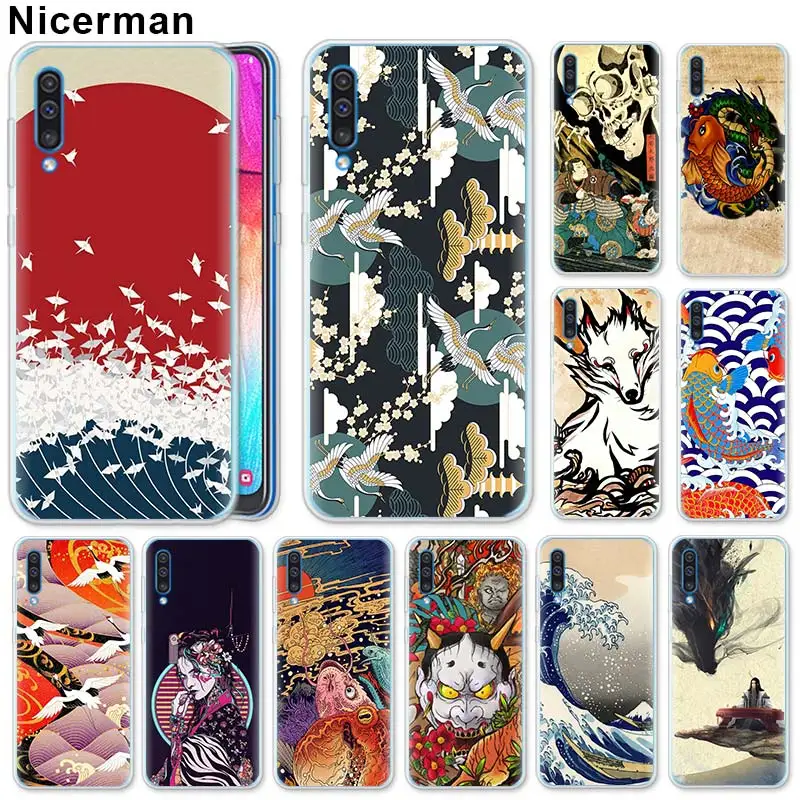 

Japanese style Art Silicone Case for Samsung Galaxy A50 A70 A40 A20e A10 A30 A80 A6 A8 Plus A7 A9 Clear TPU Case
