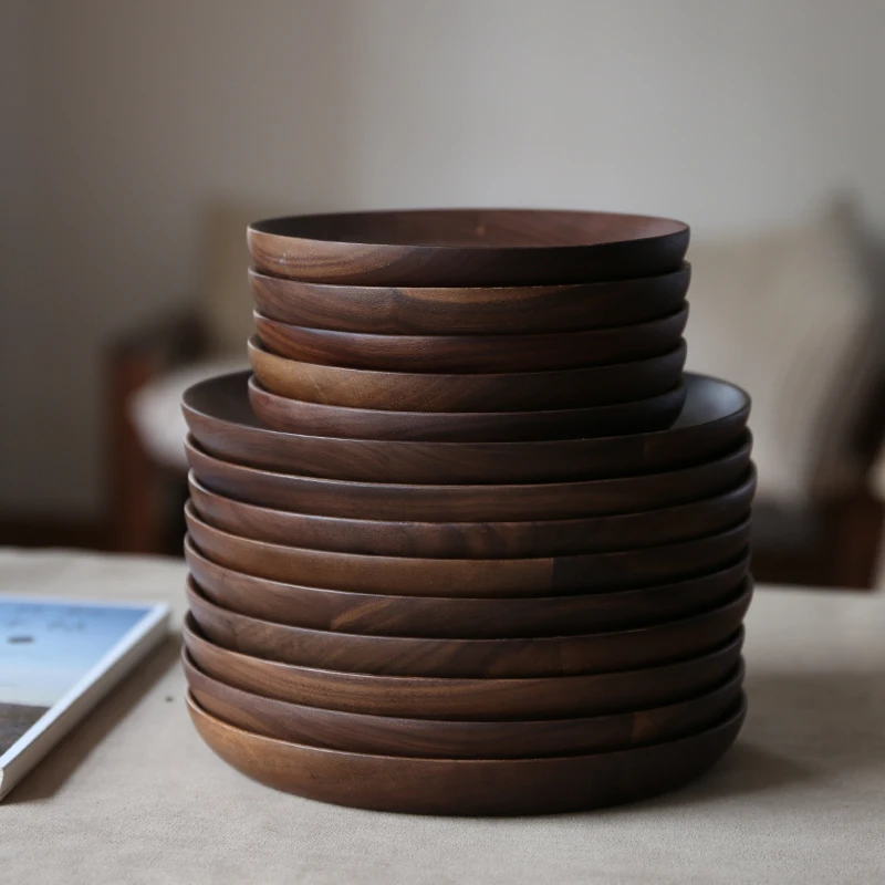 

Japanese Korean Style Round Wooden Fruit Snacks Dishes Eco-friendly Wood No Stitching Breakfast Tray Dishes