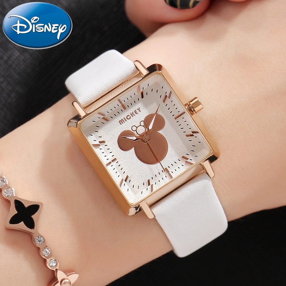 Mickey Mouse Ladies Square Leather Quartz Waterproof Wristwatch Disney Women Simple Fashion Trendy Elegant Good Quality Watches Mickey Mouse Ladies Square Leather Quartz Waterproof Wristwatch Disney Women Simple Fashion Trendy Elegant Good Quality Watches