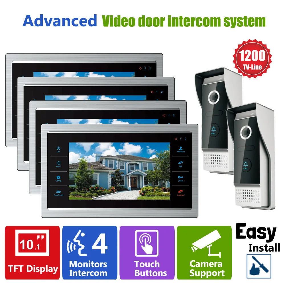 Homefong Door Intercom Phone Video Doorbell System with  Camera Wired Video 10 inch 1200TVL 2V4 Home Apartment Entry Kit