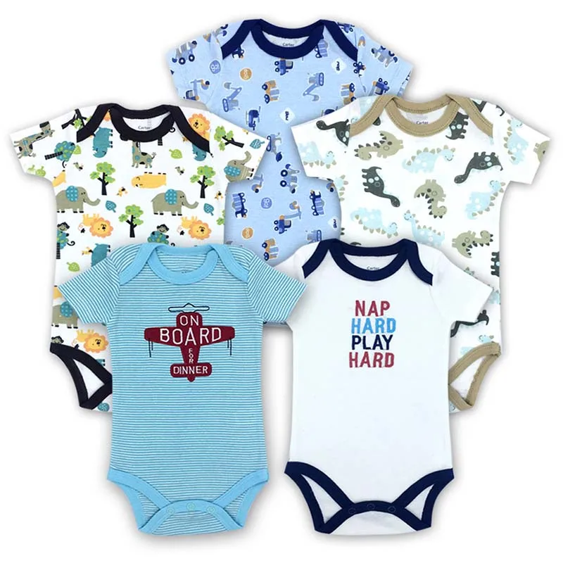 5 шт./лот Детские боди из хлопка для маленьких девочек и мальчиков одежда с короткими рукавами и круглым вырезом для новорожденных летняя одежда для малышей - Цвет: Dh5pcs-001-4