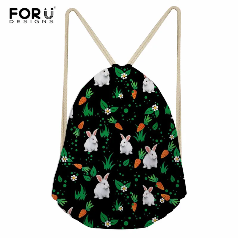 

FORUDESIGNS Cute Rabbit Prints Drawstring Bag Women Fashion String Backpack for Travel Kids School Drawstring Bags Bolsos Mujer