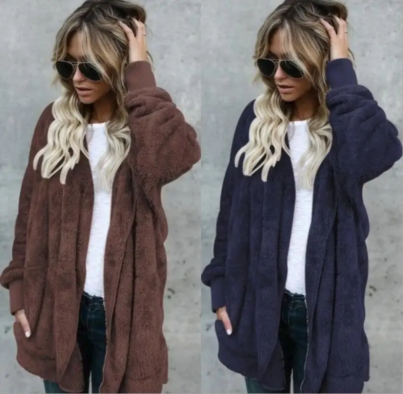 

2019 Women's long fur coats hooded Multi-color large size tops autumn winter soft warm explosions plush wild thin Ladies jacket