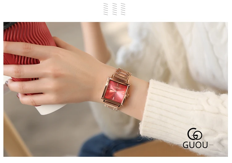 GUOU квадратные часы для женщин розовое золото металлический браслет минималистичный Циферблат Водонепроницаемые Женские кварцевые наручные часы женские часы
