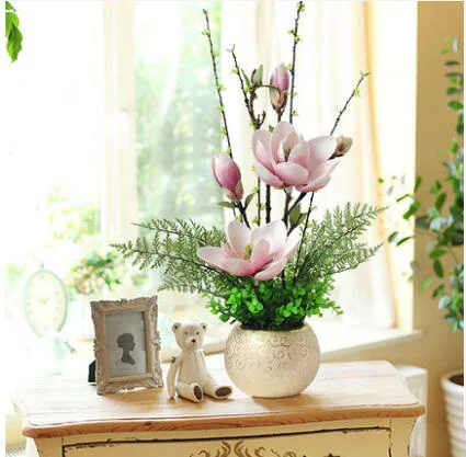 Современный цветок магнолии+ искусственный цветок, украшение для дома, цветочный горшок для гостиной, Настольная Цветочная композиция, художественное украшение - Цвет: style2