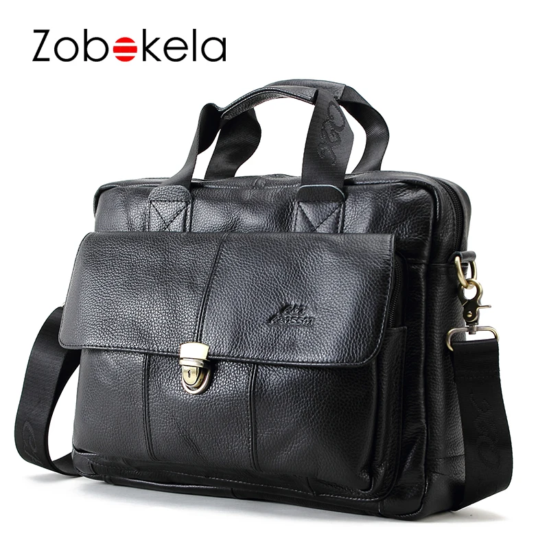 

ZOBOKELA Genuine Leather Bag Casual Men Handbags Cowhide Men Crossbody Bag Men's Travel Bags Laptop Briefcase Bag for Man